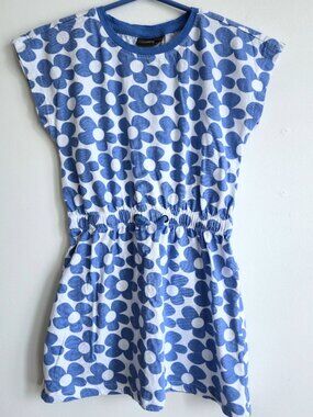 Kitzberg Girls Floral Cotton Knit Summer Dress | White & Blue | Size 8